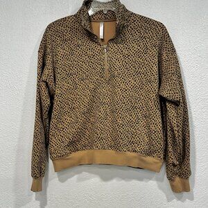 Fabletics Pullover Sweatshirt Sz XL 1/4 Zip Fleece Lined Animal Print 2 Pockets